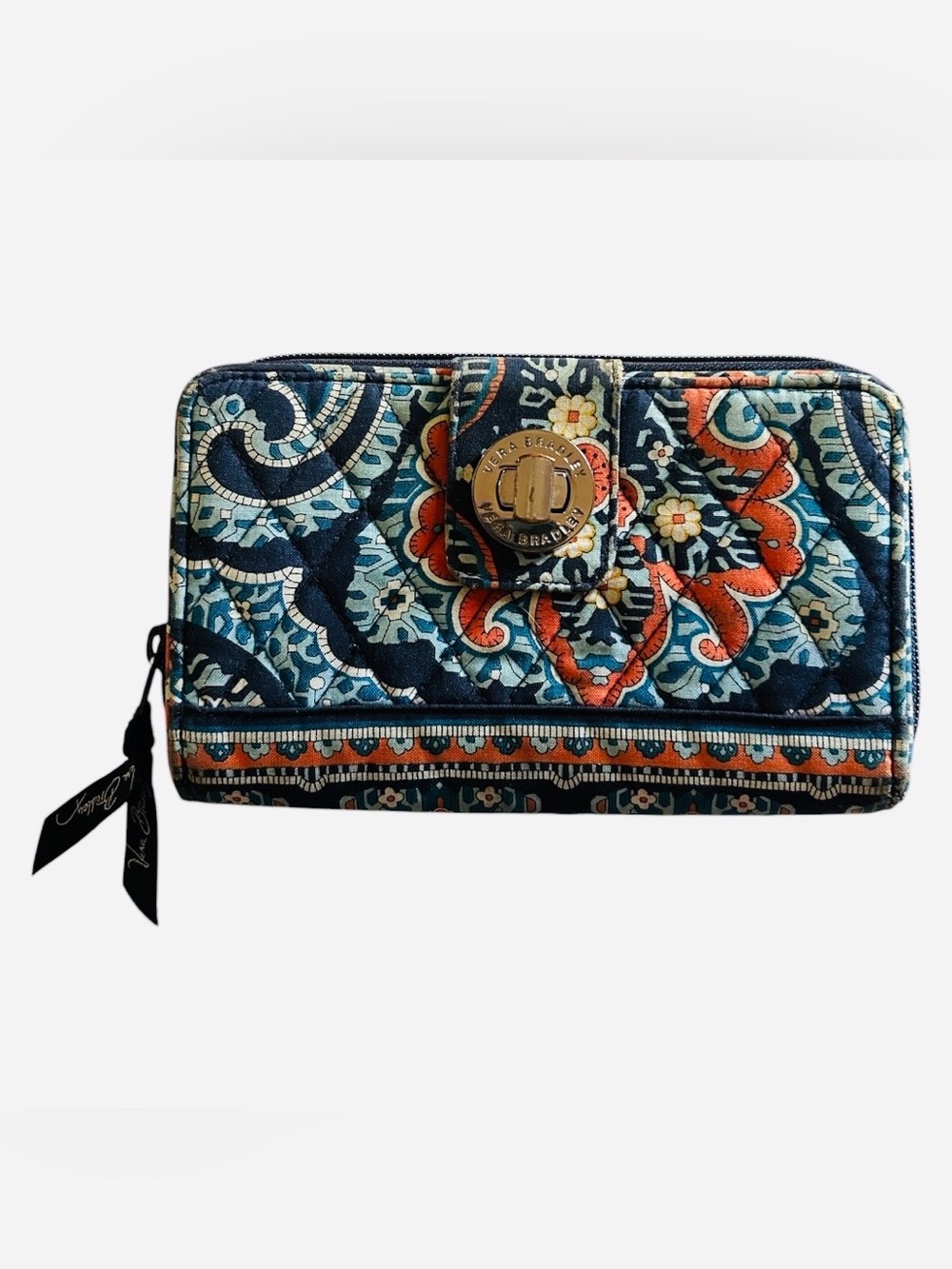 Vera Bradley Quilted Floral Turnlock Wallet - Blue, Teal & Coral